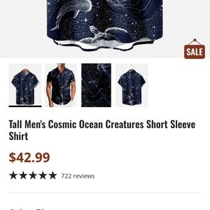 Men's Cosmic Ocean Creatures Short Sleeve Shirt - Blue 5XLT Eleven Oasis